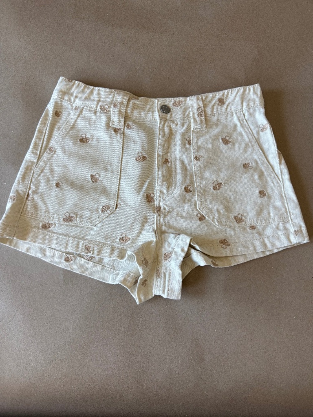 Pacsun Cream Utility Shorts with Allover Embroidered Tan Mushrooms Size M
